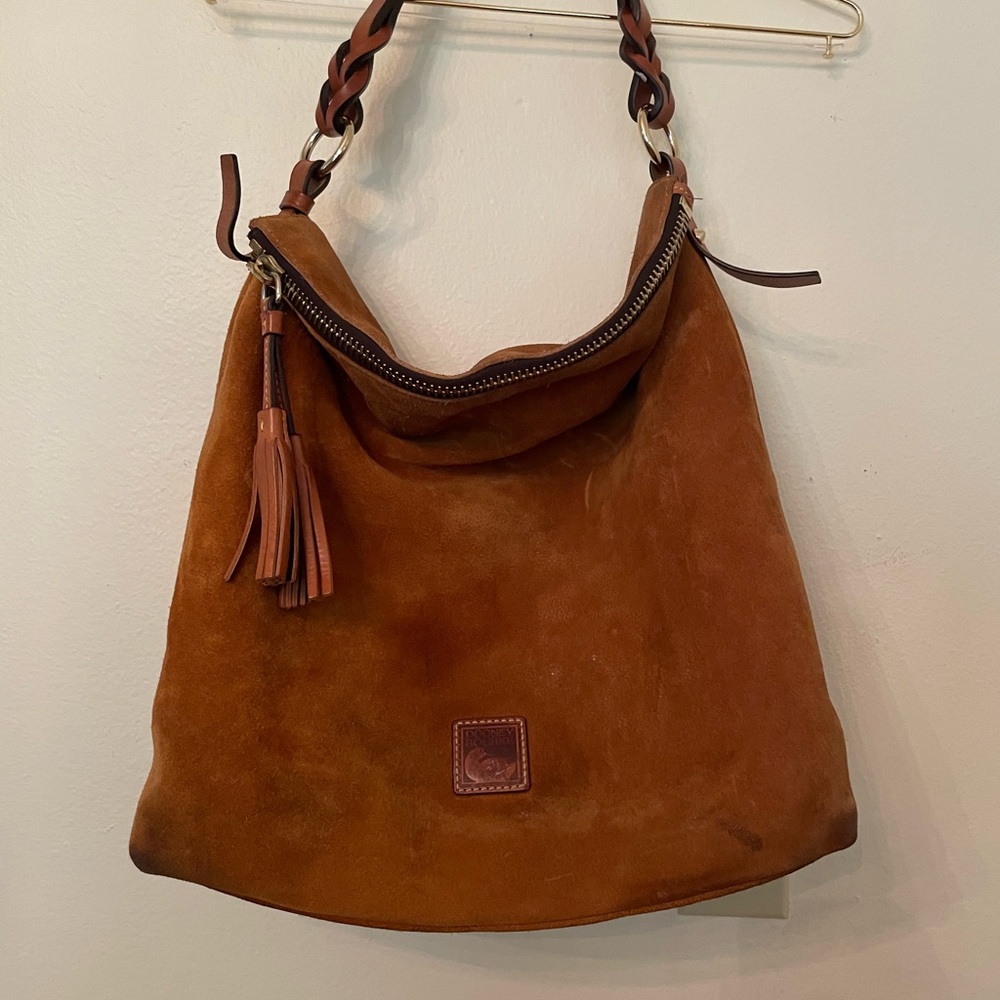 Dooney & Bourke Large Brown Suede Hobo Shoulder Bag